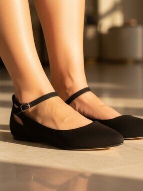 NWT Pazzle Black Ankle Strap Pointed Toe Ballet Flats